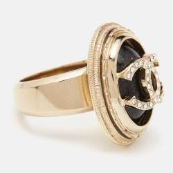 مملوكة مسبقًا Chanel CC Gripox Crystals Gold Tone Ring Size 54