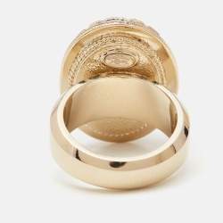 مملوكة مسبقًا Chanel CC Gripox Crystals Gold Tone Ring Size 54