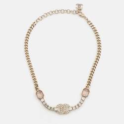 Pre Owned Chanel CC Crystals Gold Tone Choker Necklace