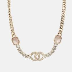 Pre Owned Chanel CC Crystals Gold Tone Choker Necklace
