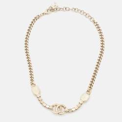 Pre Owned Chanel CC Crystals Gold Tone Choker Necklace