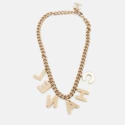 Pre Owned Chanel Letter Logo Enamel Gold Tone Necklace