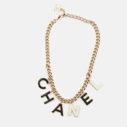 Pre Owned Chanel Letter Logo Enamel Gold Tone Necklace