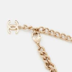 Pre Owned Chanel Letter Logo Enamel Gold Tone Necklace