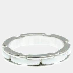 Chanel Silver Ceramic 18k White Gold Ultra Collection Ring Small Size