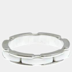 Chanel Silver Ceramic 18k White Gold Ultra Collection Ring Small Size
