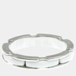 Chanel Silver Ceramic 18k White Gold Ultra Collection Ring Small Size