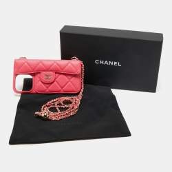 Chanel Pink Quilted Caviar Leather Pearl Crush iPhone Chain Case