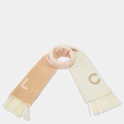Pre Owned Chanel Beige/Pink Ombre CC Lurex Cashmere Fringed Muffler