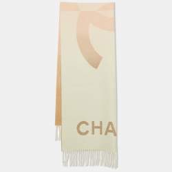 Pre Owned Chanel Beige/Pink Ombre CC Lurex Cashmere Fringed Muffler