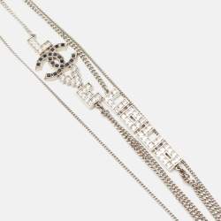 Pre Owned Chanel  Coco Love Double Strand Silver Tone Long Necklace