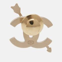 Pre Owned Chanel CC Arrow Gold Tone Enamel Pin Brooch