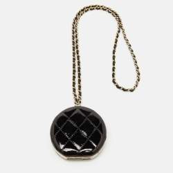 Chanel Black Quilted Patent Leather Round Mirror Chain Bag
