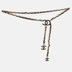Chanel CC Black Leather CC Charm Gold Tone Chain Belt