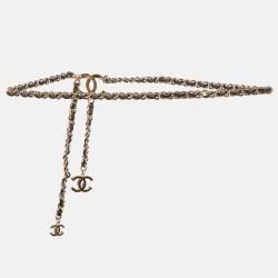 Chanel CC Black Leather CC Charm Gold Tone Chain Belt