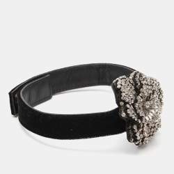 Giuseppe Black Velvet Leather Crystal Beads Silver Tone Choker Necklace