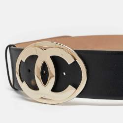 Chanel Black Leather Interlocking CC Buckle Belt 80 CM