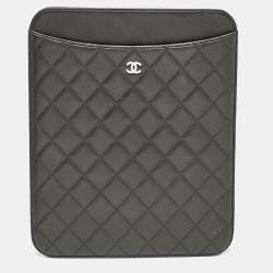 Pre Owned Chanel Black Quilted Leather CC iPad Case