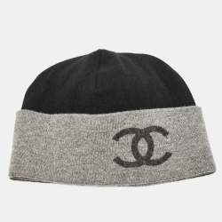 Pre Owned Chanel Black/Grey CC Cashmere Beanie