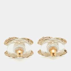 Pre Owned Chanel CC Blue Black Crystal Gold Tone Stud Earrings