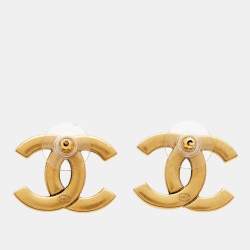 Pre Owned Chanel CC Gold Tone Earrings