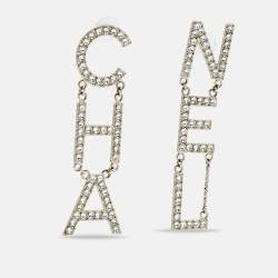 Pre Owned Chanel Letter Logo Crystals Gold Tone Earrings