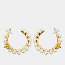 Chanel Cc Pearl Hoop Earrings