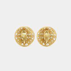Pre Owned Chanel CC Cut Out Gold Tone Round Stud Earrings