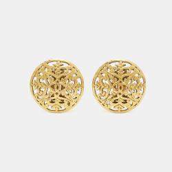 Pre Owned Chanel CC Cut Out Gold Tone Round Stud Earrings
