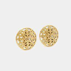Pre Owned Chanel CC Cut Out Gold Tone Round Stud Earrings