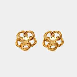 Pre Owned Chanel Chain Link Motif Gold Tone Clip-on Stud Earrings