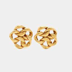 Pre Owned Chanel Chain Link Motif Gold Tone Clip-on Stud Earrings