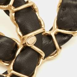 Pre Owned Chanel CC Leather Gold Tone Large Brooch