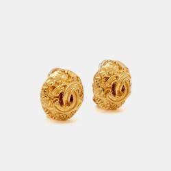 Pre Owned Chanel CC Vintage Gold Tone  Earrings