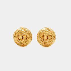 Pre Owned Chanel CC Vintage Gold Tone  Earrings