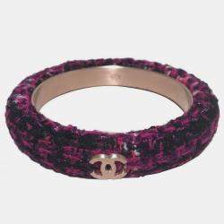 Chanel Purple Tweed And Steel Bangle Bracelet