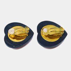 Chanel Heart Rhinestone Clip-On Earrings
