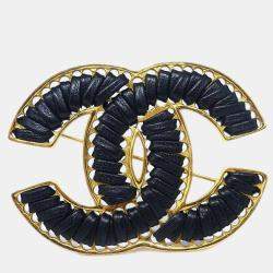 Chanel Black Gold CC Brooch Pin