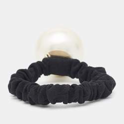 Pre Owned Chanel Black CC Faux Pearl Hair Tie