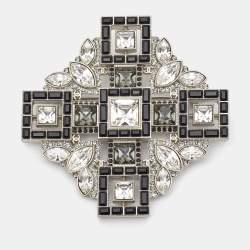 Chanel CC Crystal Silver Tone Brooch