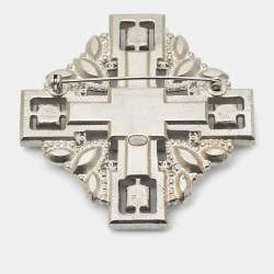 Chanel CC Crystal Silver Tone Brooch