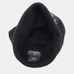 Chanel Black Cashmere Rhinestone CC Logo Heart Motif Knit Cap