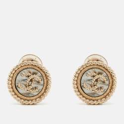 Pre Owned Chanel CC Two Tone Metal Clip on Earrings