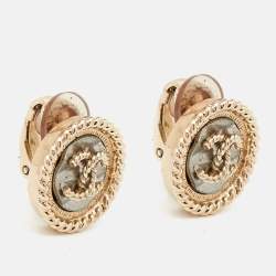 Pre Owned Chanel CC Two Tone Metal Clip on Earrings