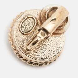 Pre Owned Chanel CC Two Tone Metal Clip on Earrings