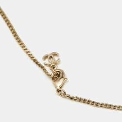 Pre Owned Chanel CC Faux Pearl Resin Crystals Gold Tone Pendant Necklace