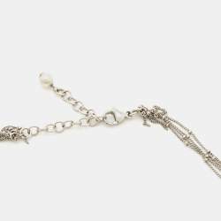 Pre Owned Chanel CC Crystal Silver Tone Charm Faux Pearl Multi Strand Necklace