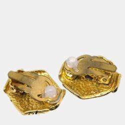 Chanel Gold Plated Rhombus Clip-On Earrings