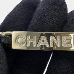  Chanel Gold Plated and Leather Rhinestone Logo Hair Clip 