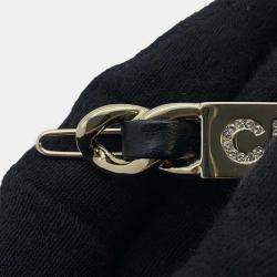  Chanel Gold Plated and Leather Rhinestone Logo Hair Clip 